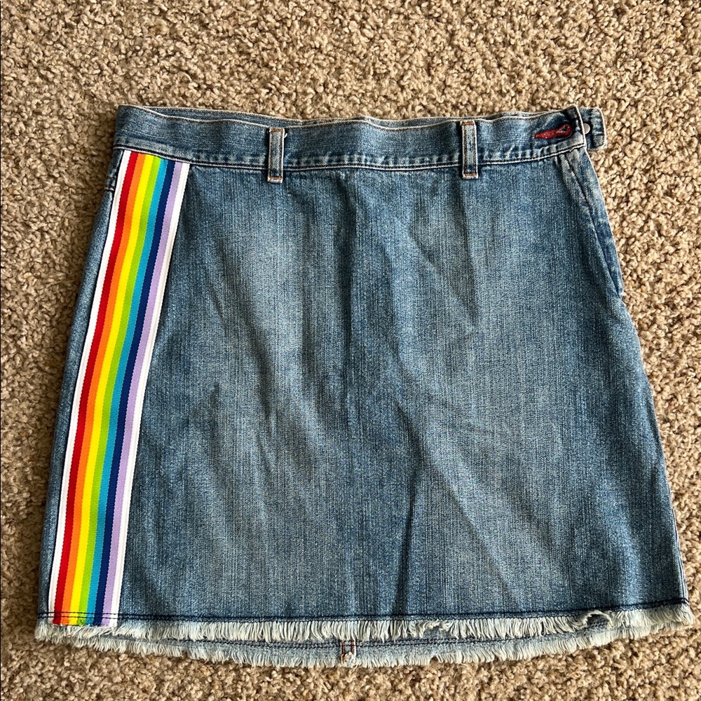 Vintage Fiorucci Denim Skirt with Rainbow Stripe